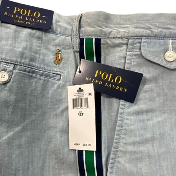 Polo Ralph Lauren Shorts Mens 42T Blue Chambray Cotton Classic Fit Striped Sides - Picture 6 of 12